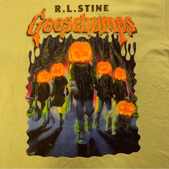 Goosebumps R.L. Stine Pumpkin Head Jack O Lanterns Green T-Shirt Size L Philcos - Picture 2 of 10